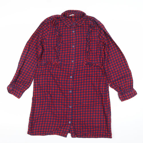 Next Girls Red Check Ruffle Shirt Dress 11 Years Long Sleeve Cotton