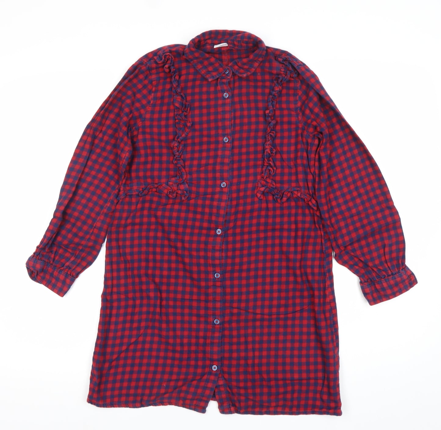 Next Girls Red Check Ruffle Shirt Dress 11 Years Long Sleeve Cotton