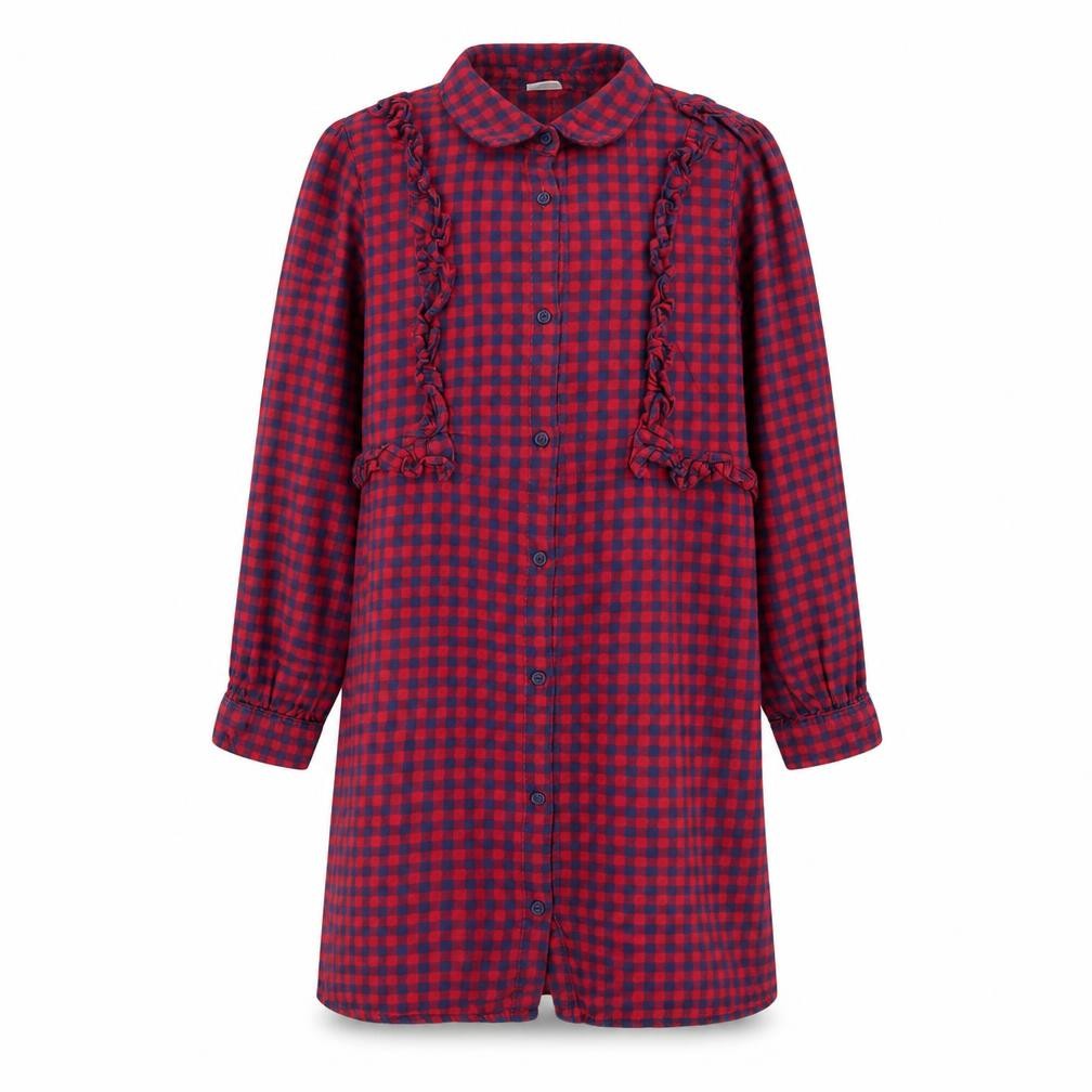 Next Girls Red Check Ruffle Shirt Dress 11 Years Long Sleeve Cotton