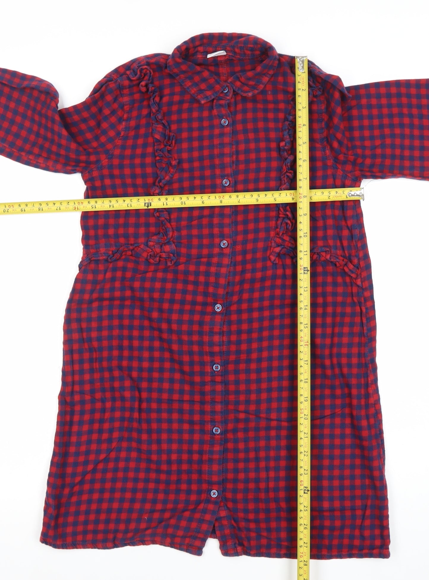 Next Girls Red Check Ruffle Shirt Dress 11 Years Long Sleeve Cotton