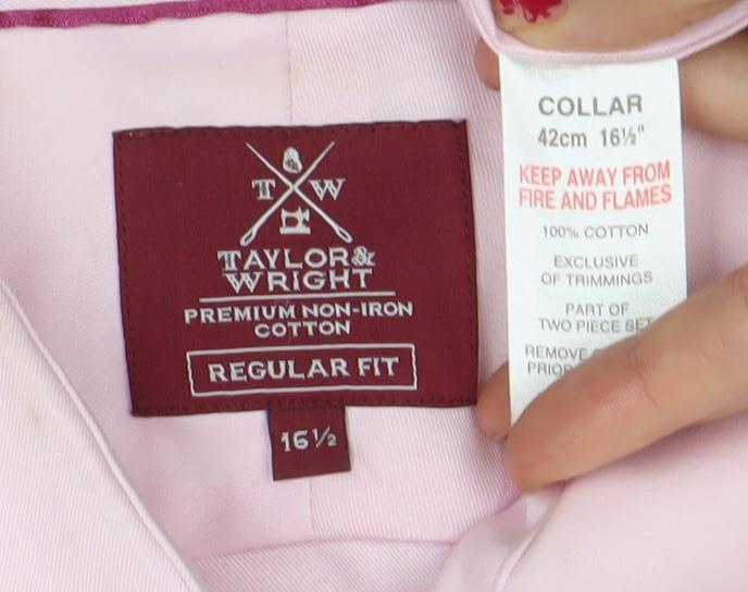 Taylor & Wright Men’s Pink 16.5 Regular Fit Cotton Dress Shirt