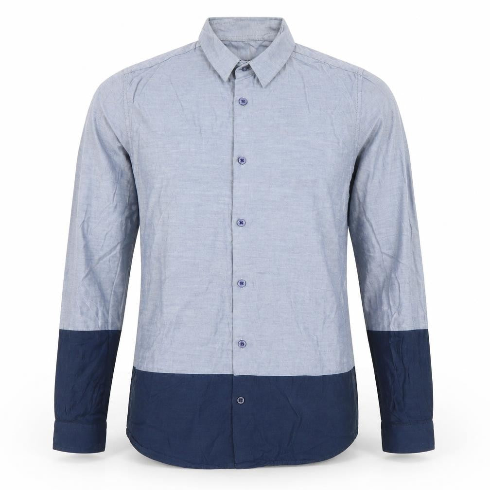 Topman Mens Blue XS Colourblock Cotton Long Sleeve Dress Shirt