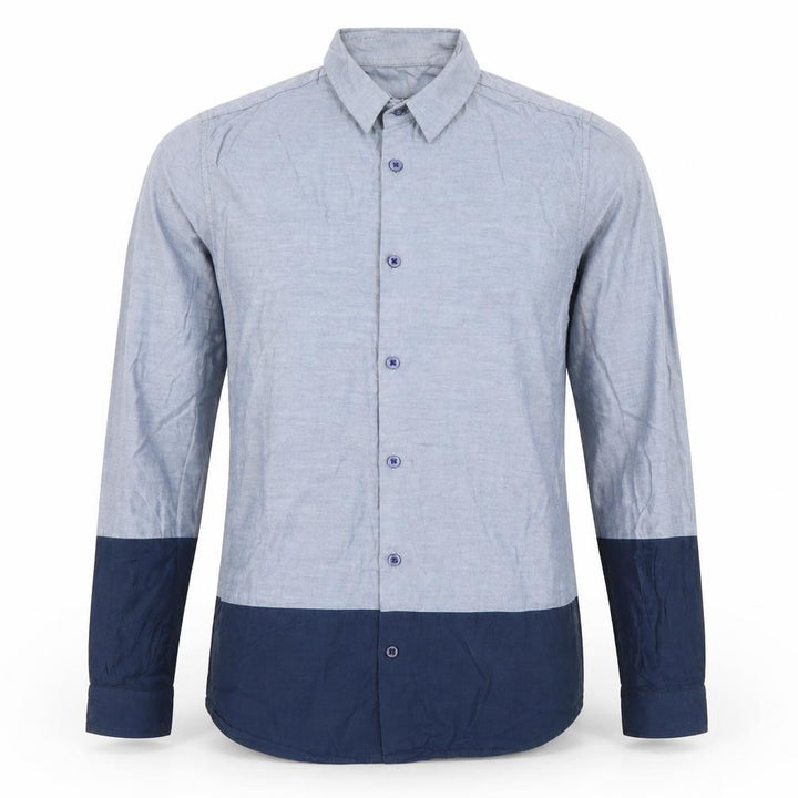 Topman Mens Blue XS Colourblock Cotton Long Sleeve Dress Shirt
