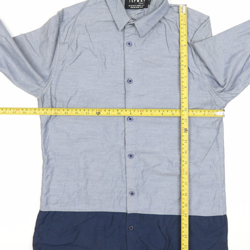 Topman Mens Blue XS Colourblock Cotton Long Sleeve Dress Shirt