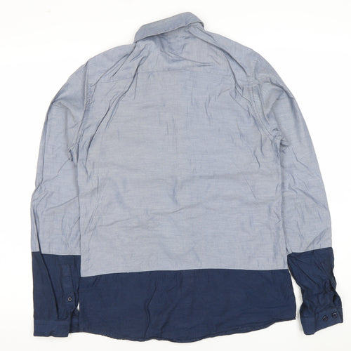 Topman Mens Blue XS Colourblock Cotton Long Sleeve Dress Shirt