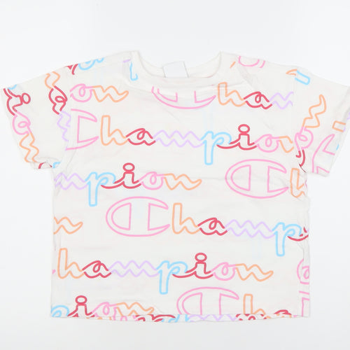 Champion Girls White Graphic Logo T-Shirt Size 12 Years Cotton