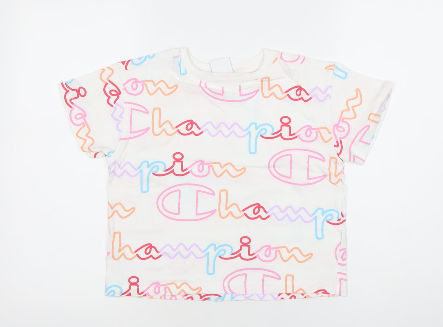 Champion Girls White Graphic Logo T-Shirt Size 12 Years Cotton