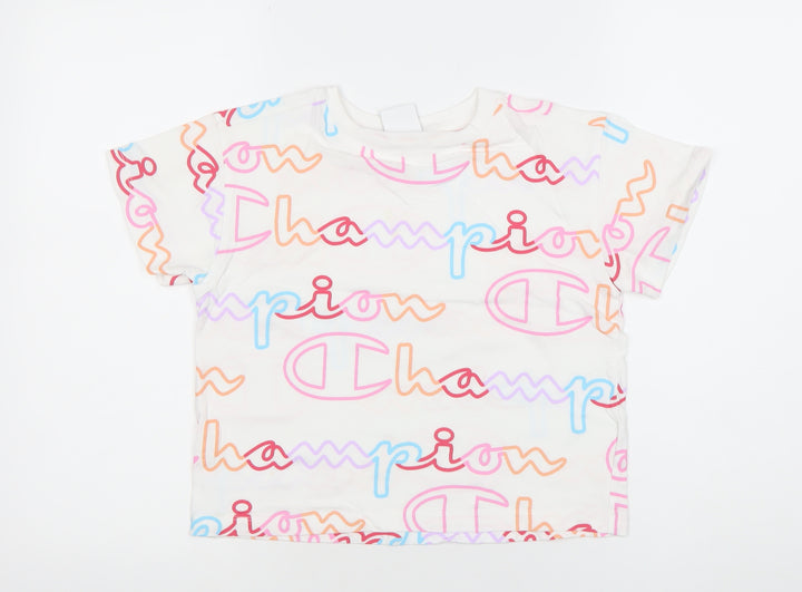 Champion Girls White Graphic Logo T-Shirt Size 12 Years Cotton