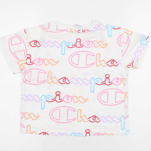 Champion Girls White Graphic Logo T-Shirt Size 12 Years Cotton