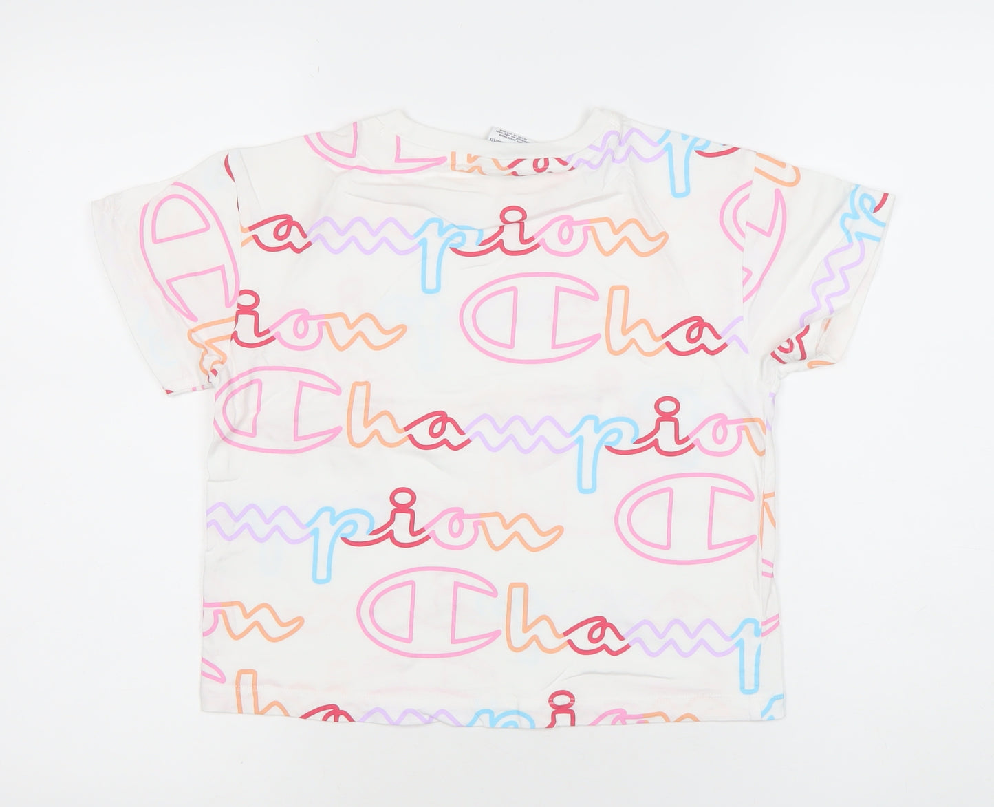 Champion Girls White Graphic Logo T-Shirt Size 12 Years Cotton