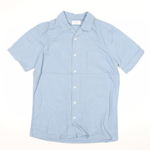 EASY Men’s Blue Linen Blend Short Sleeve Button-Up Shirt S