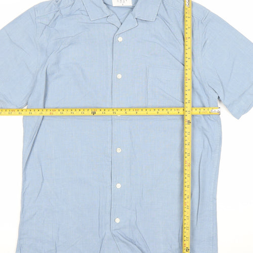 EASY Men’s Blue Linen Blend Short Sleeve Button-Up Shirt S