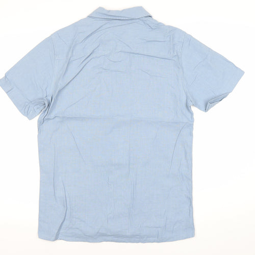 EASY Men’s Blue Linen Blend Short Sleeve Button-Up Shirt S