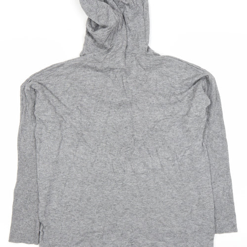 Cyrus Women’s Grey Knit Hooded Tunic Jumper Size M V-Neck Pockets