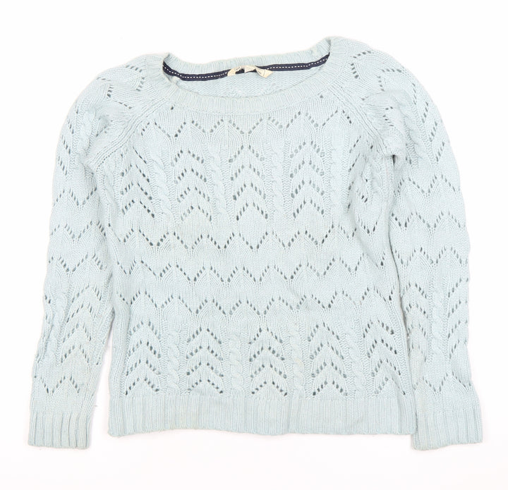 Fat Face Womens Blue Cable Knit Jumper Size 12 Crew Neck