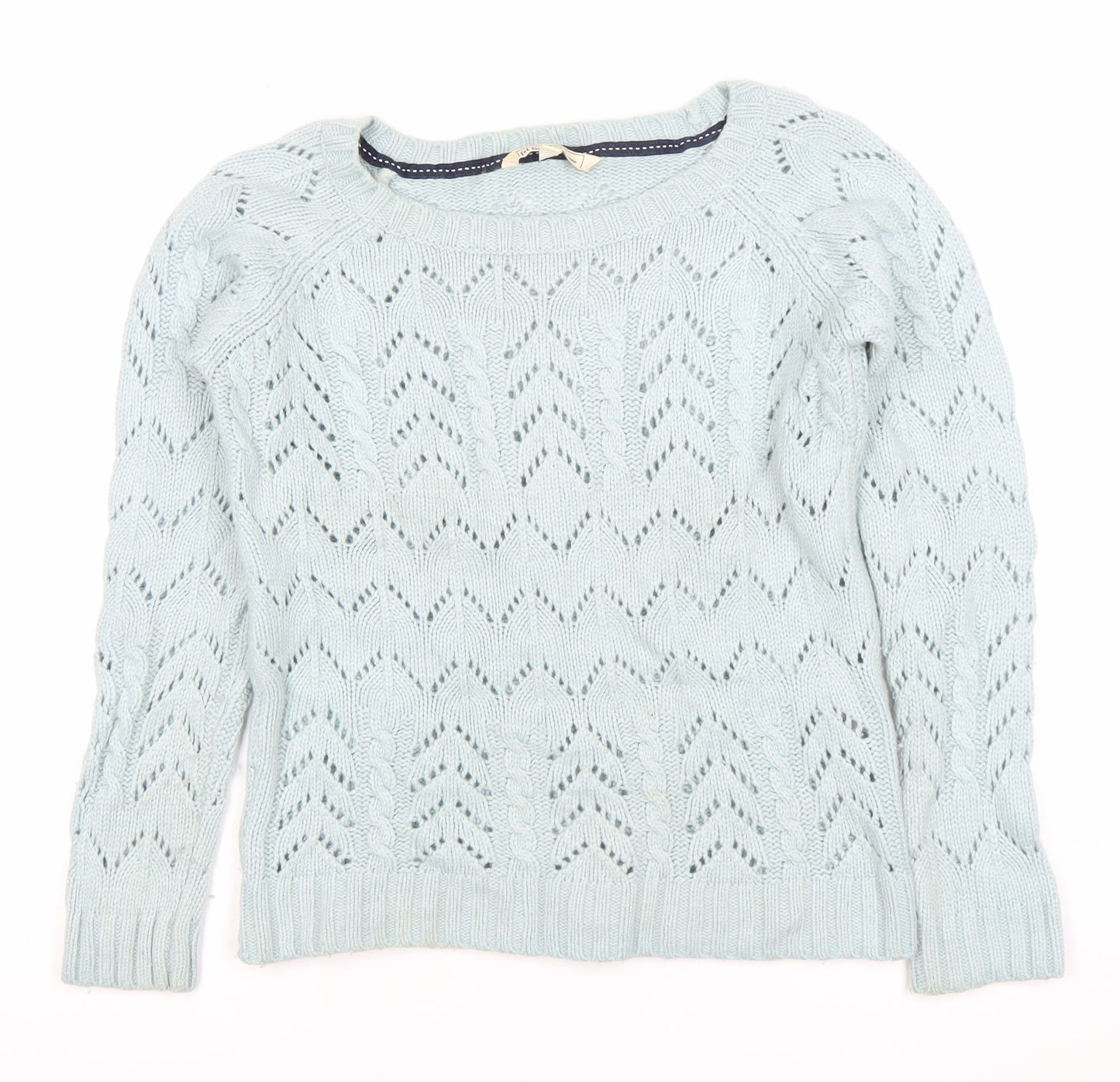 Fat Face Womens Blue Cable Knit Jumper Size 12 Crew Neck