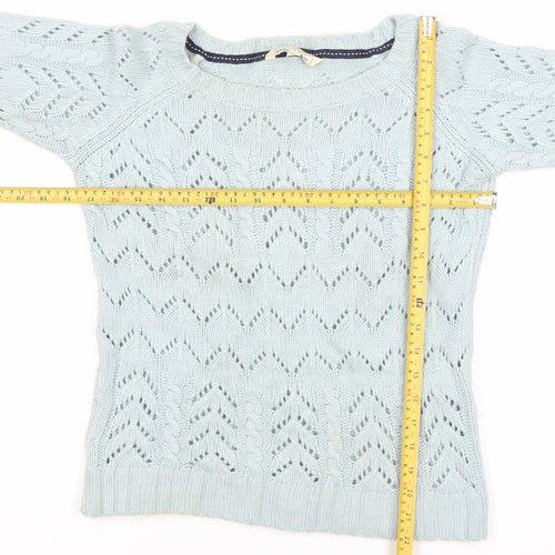 Fat Face Womens Blue Cable Knit Jumper Size 12 Crew Neck