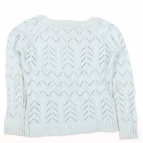 Fat Face Womens Blue Cable Knit Jumper Size 12 Crew Neck