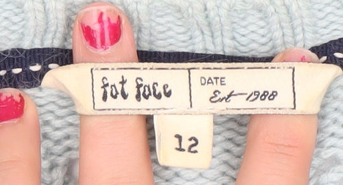 Fat Face Womens Blue Cable Knit Jumper Size 12 Crew Neck
