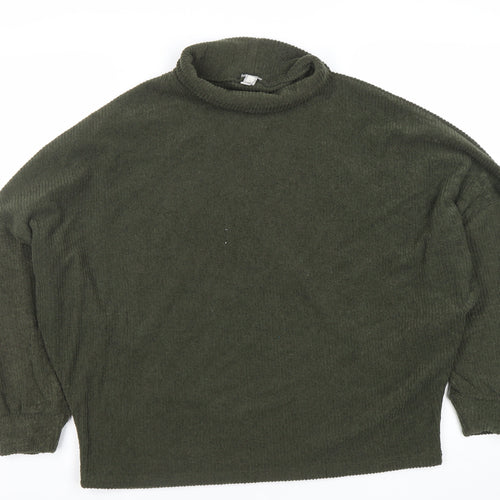 River Island Women’s Green Roll Neck Relaxed Knit Pullover Sweatshirt Size 2