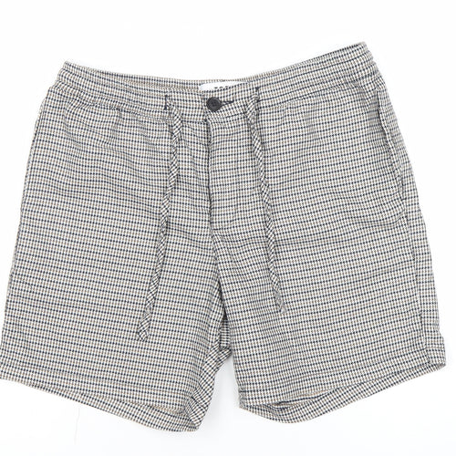 Topman Men's Grey Check Chino Shorts Size W32 Elastic Waist