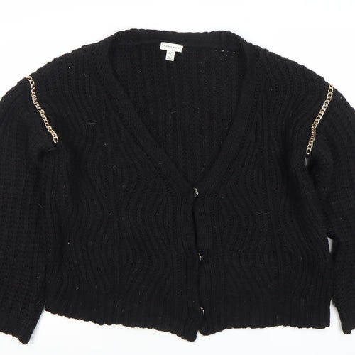 Topshop Women’s Black Chunky Knit Chain Accent Cardigan Size M