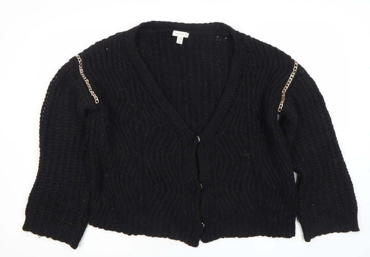 Topshop Women’s Black Chunky Knit Chain Accent Cardigan Size M