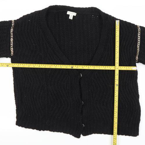 Topshop Women’s Black Chunky Knit Chain Accent Cardigan Size M