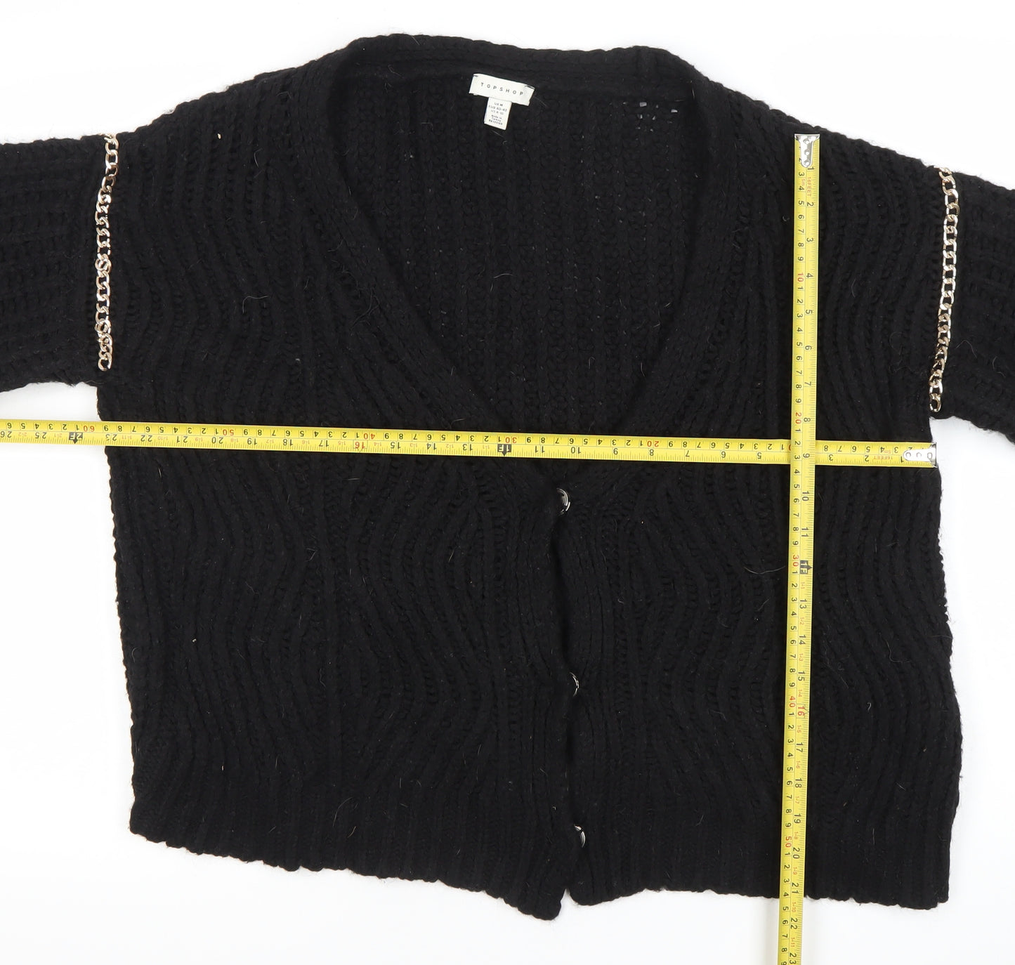 Topshop Women’s Black Chunky Knit Chain Accent Cardigan Size M