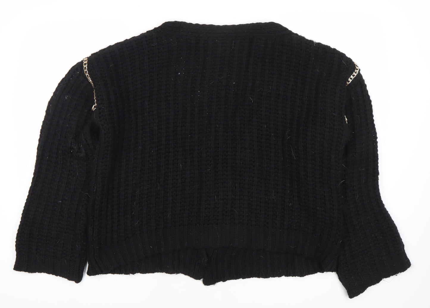 Topshop Women’s Black Chunky Knit Chain Accent Cardigan Size M