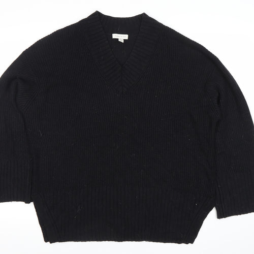 Topshop Women Black S V-Neck Chunky Knit Pullover Jumper