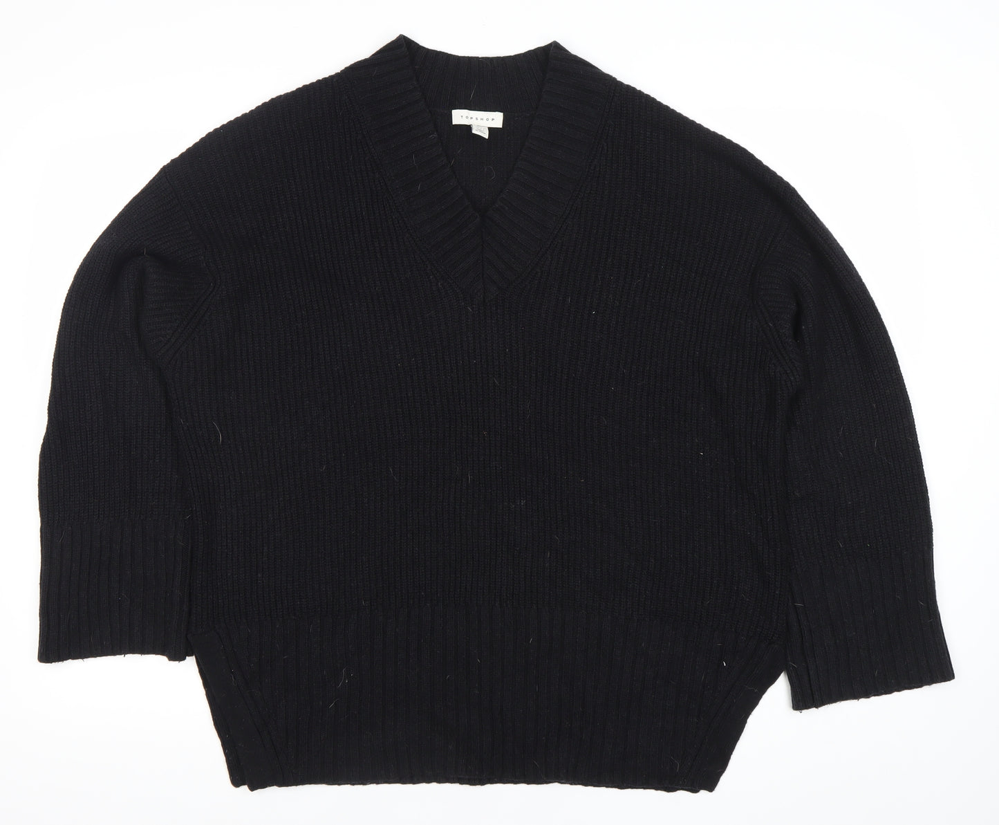 Topshop Women Black S V-Neck Chunky Knit Pullover Jumper