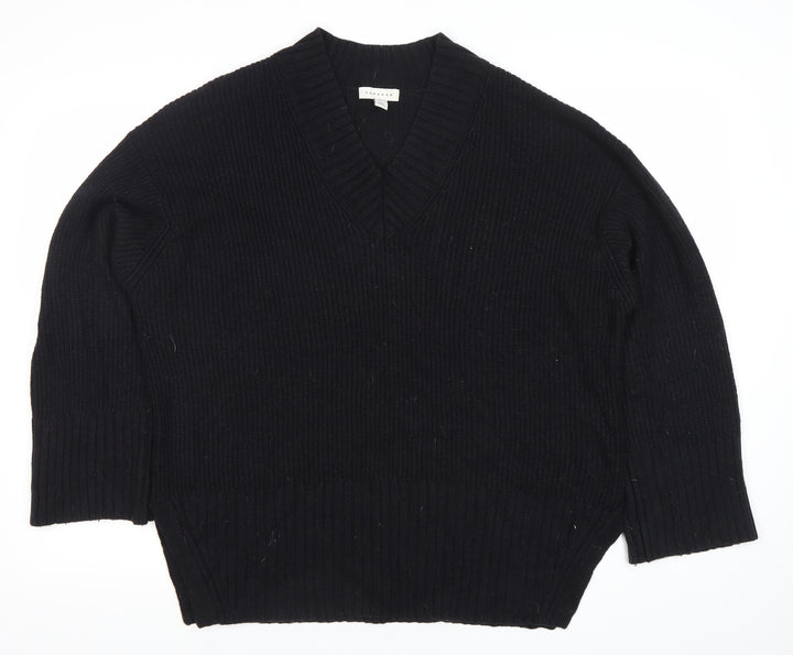 Topshop Women Black S V-Neck Chunky Knit Pullover Jumper