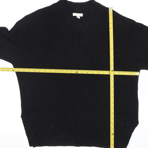 Topshop Women Black S V-Neck Chunky Knit Pullover Jumper