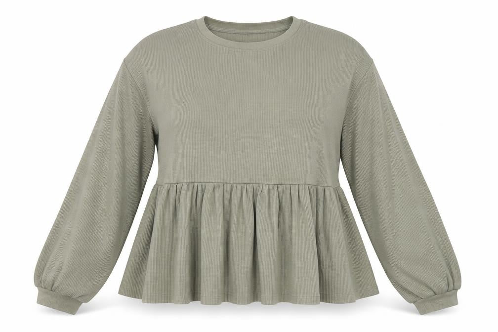 Front view of ASOS women’s green long sleeve tunic blouse, size UK 8, cotton blend