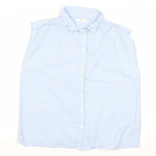 Hush Womens Blue Check Cotton Button-Up Shirt Size 14 Sleeveless