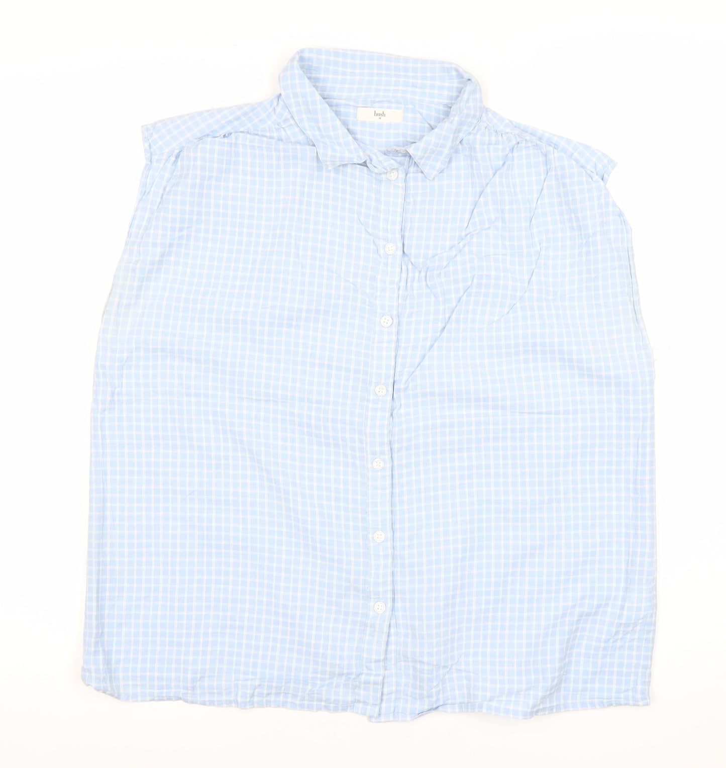 Hush Womens Blue Check Cotton Button-Up Shirt Size 14 Sleeveless