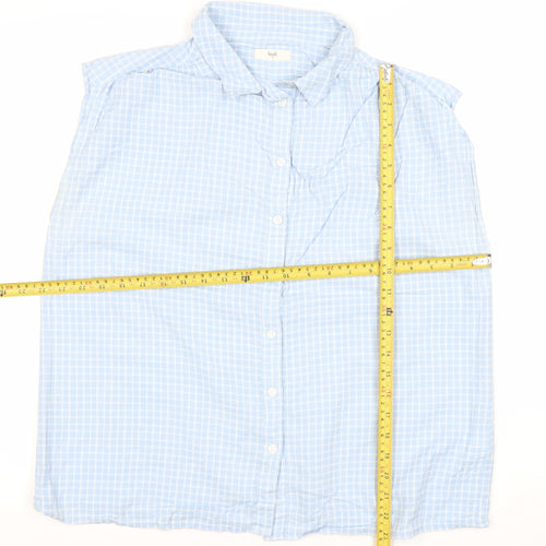 Hush Womens Blue Check Cotton Button-Up Shirt Size 14 Sleeveless