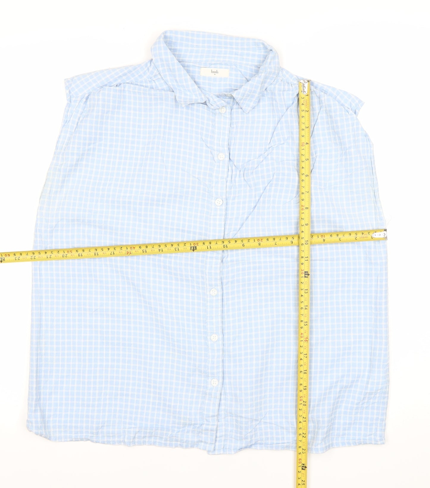 Hush Womens Blue Check Cotton Button-Up Shirt Size 14 Sleeveless