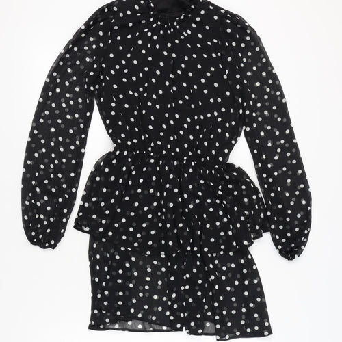 New Look Women Black Polka Dot Short Peplum Dress Size 10