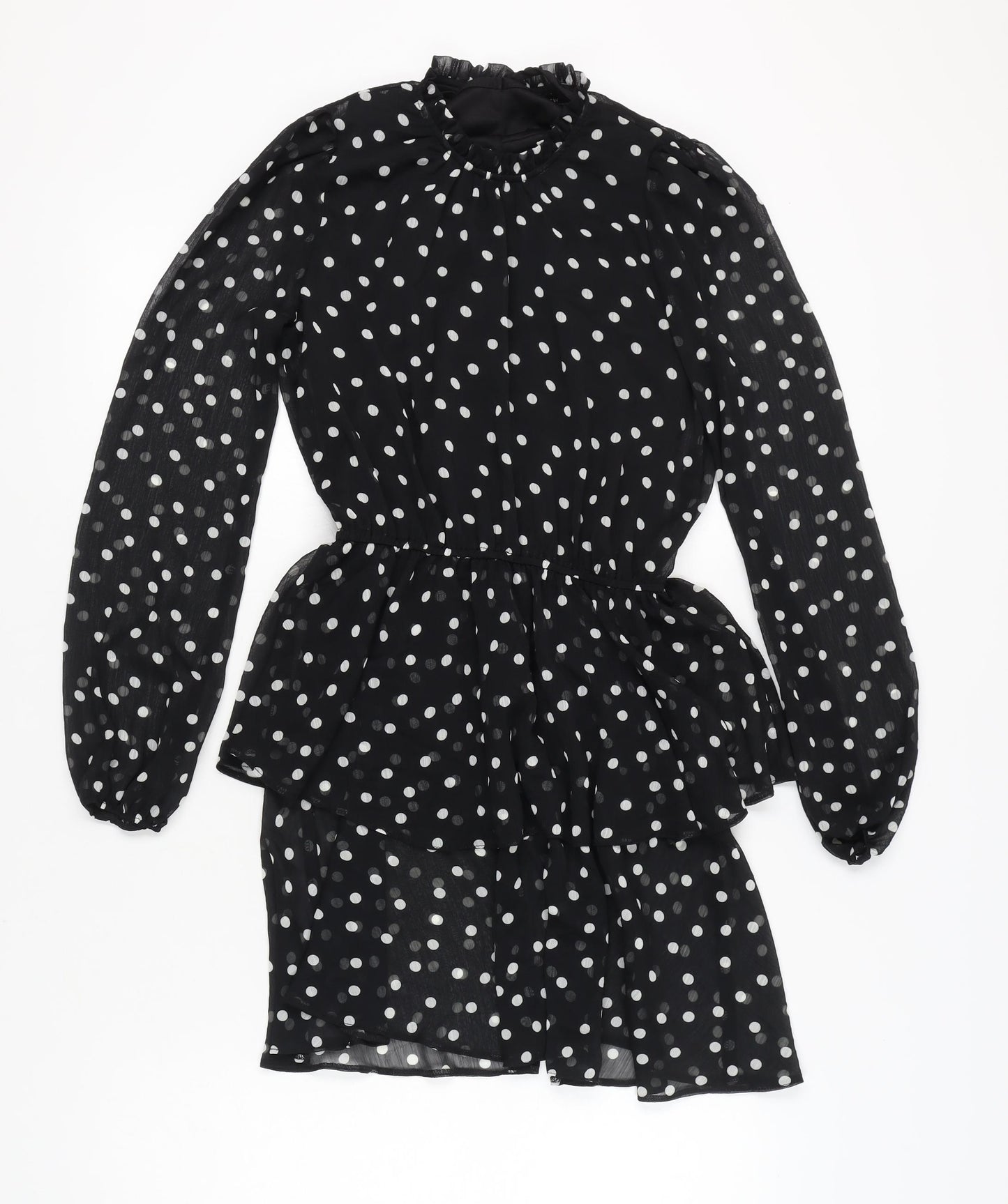 New Look Women Black Polka Dot Short Peplum Dress Size 10