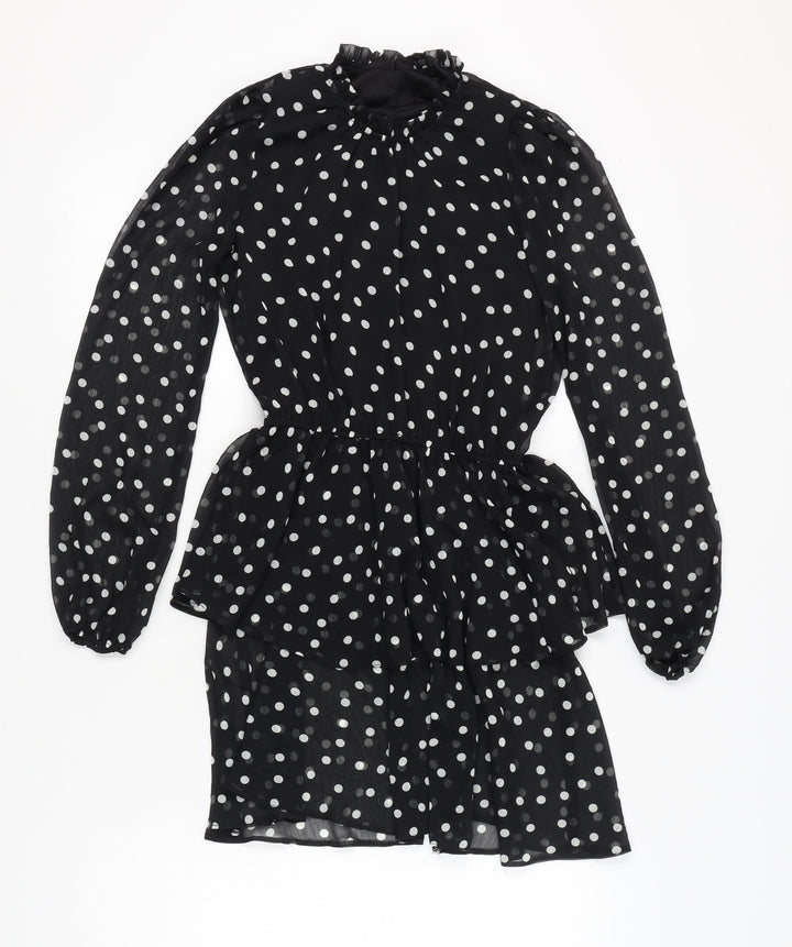 New Look Women Black Polka Dot Short Peplum Dress Size 10