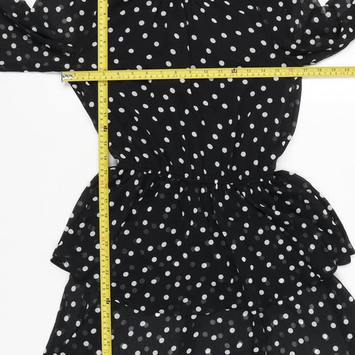 New Look Women Black Polka Dot Short Peplum Dress Size 10