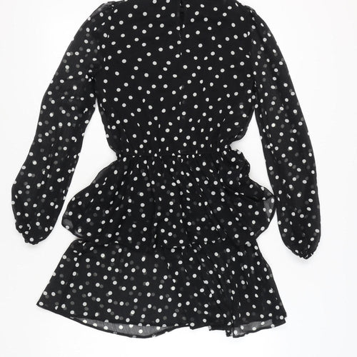 New Look Women Black Polka Dot Short Peplum Dress Size 10