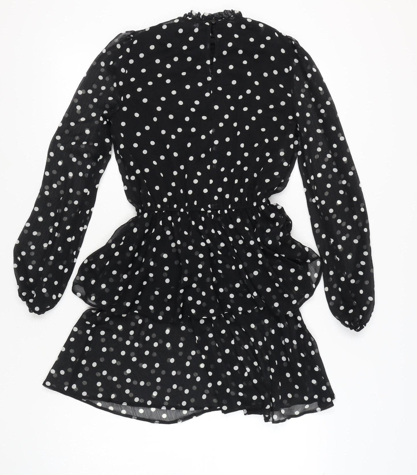 New Look Women Black Polka Dot Short Peplum Dress Size 10