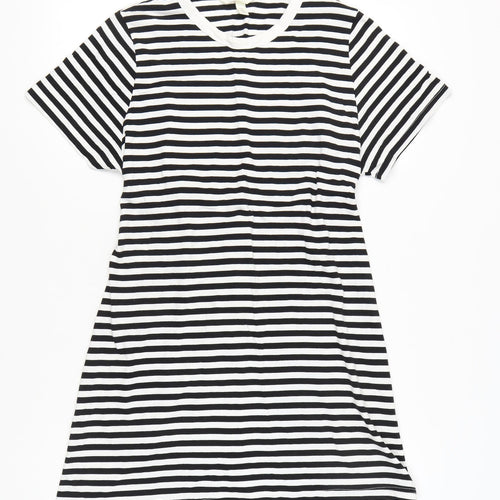 H&M Women’s Black White Striped T-Shirt Dress Size S Knee Length