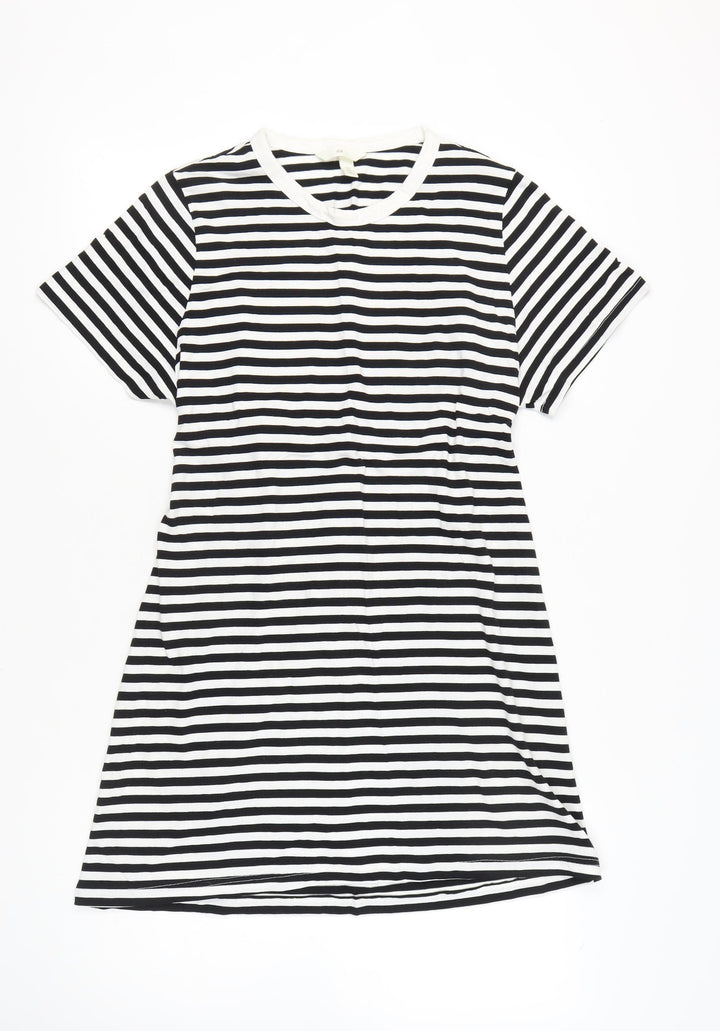 H&M Women’s Black White Striped T-Shirt Dress Size S Knee Length