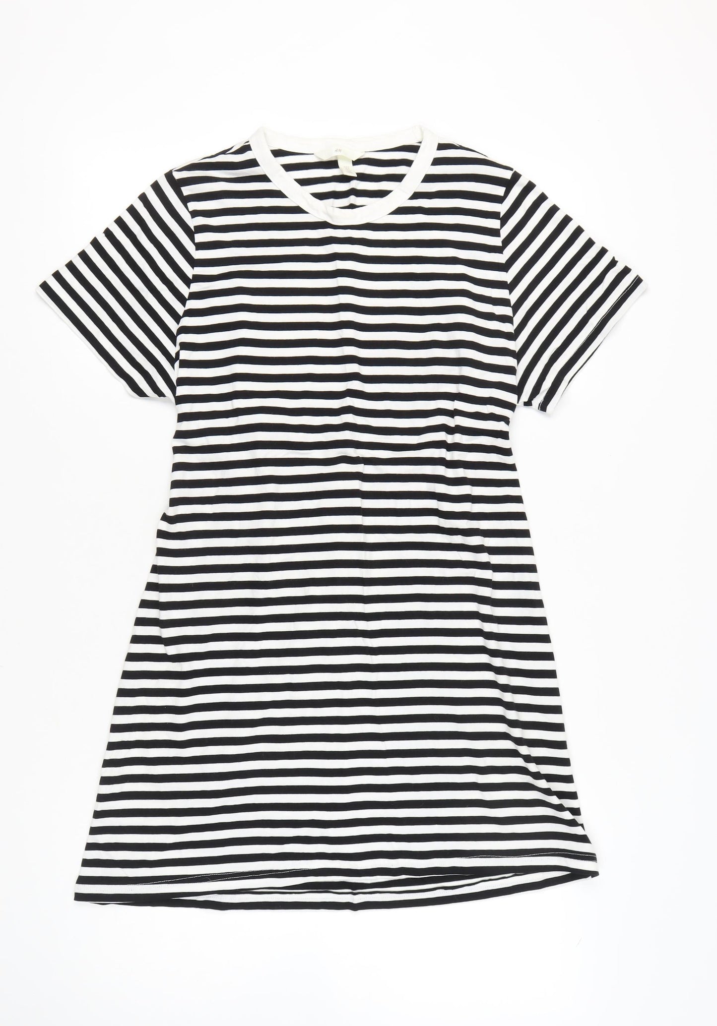 H&M Women’s Black White Striped T-Shirt Dress Size S Knee Length