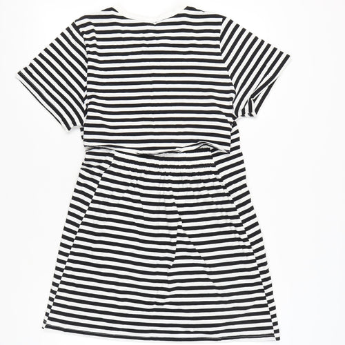 H&M Women’s Black White Striped T-Shirt Dress Size S Knee Length