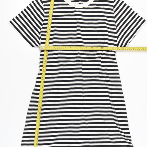 H&M Women’s Black White Striped T-Shirt Dress Size S Knee Length